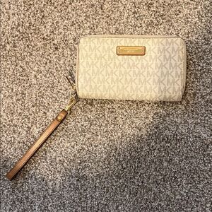 Michael Kors Beige and Brown Logo Wristlet